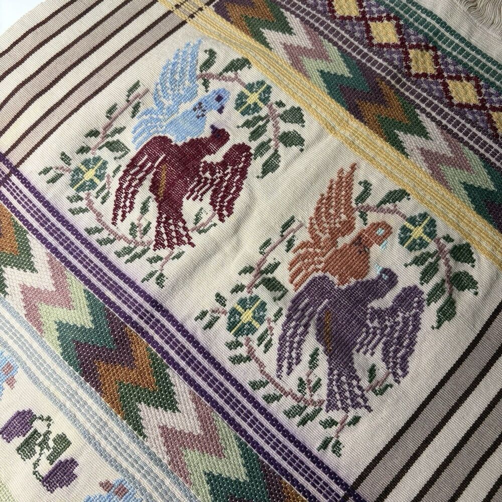 Handwoven Guatemalan Cotton Table Runner Quetzal Bird Design Textile Wall Art - Picture 14 of 14